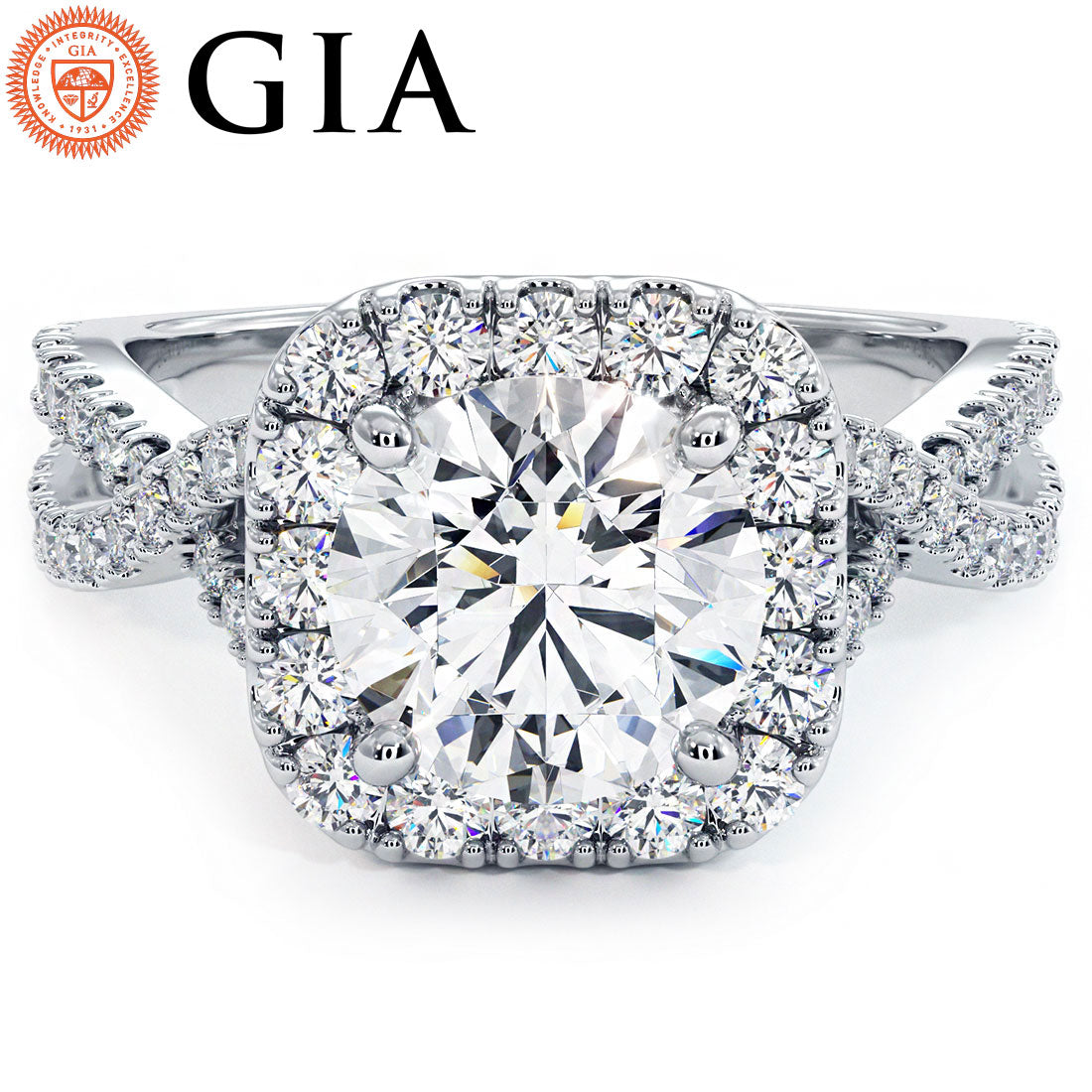 2 Carat Round Brilliant Infinity Twist Square Halo