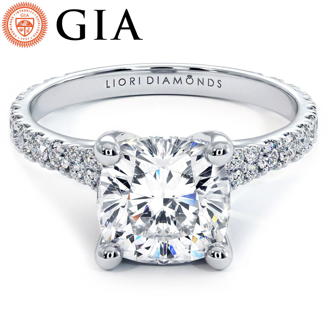 2 Carat Cushion Cut Micropavé Cathedral Split Shank