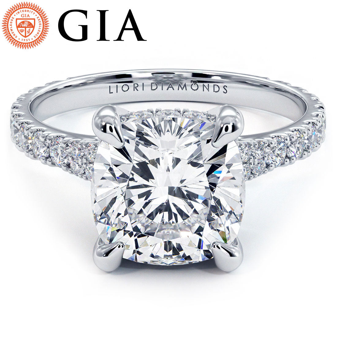3 Carat Cushion Cut Micropavé Cathedral Split Shank