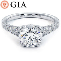 2.06ctw GIA Certified Round Brilliant Cathedral Split Shank Micropavé Lab Grown Diamond Engagement Ring set in 14k White Gold