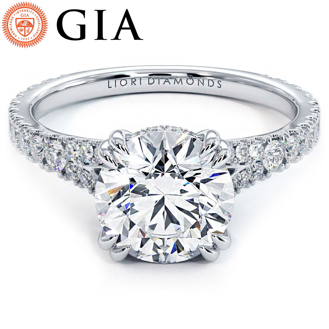 2 Carat Round Brilliant Micropavé Cathedral Split Shank