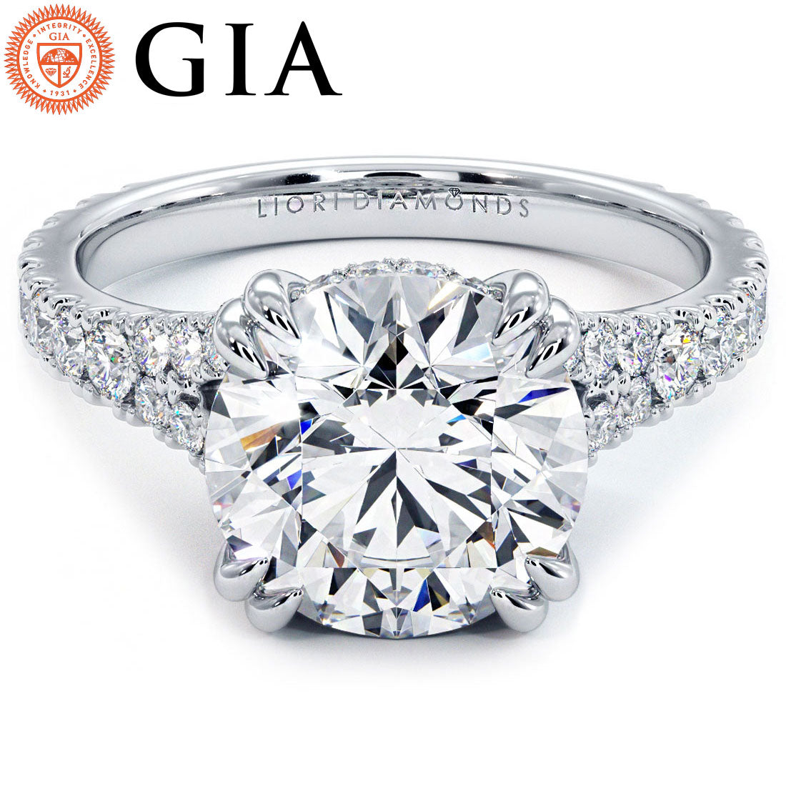 3 Carat Round Brilliant Micropavé Cathedral Split Shank