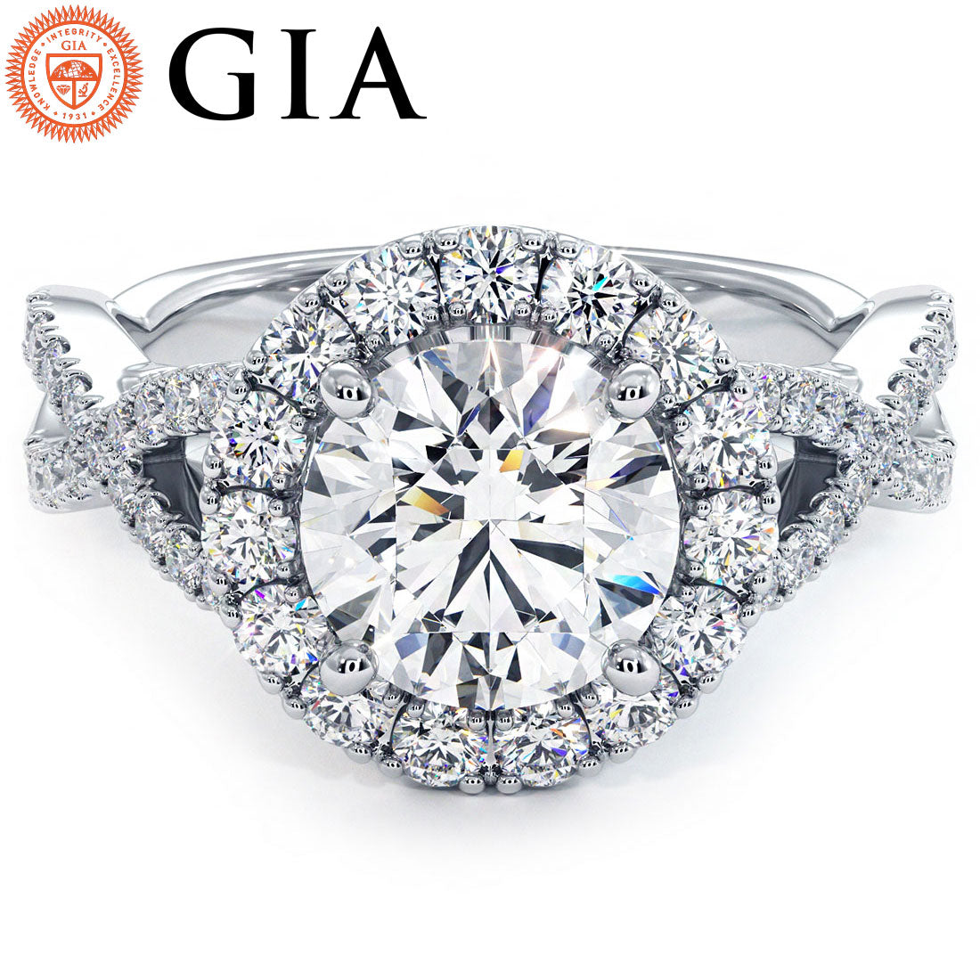 1.5 Carat Round Brilliant Infinity Twist Round Halo Micropavé