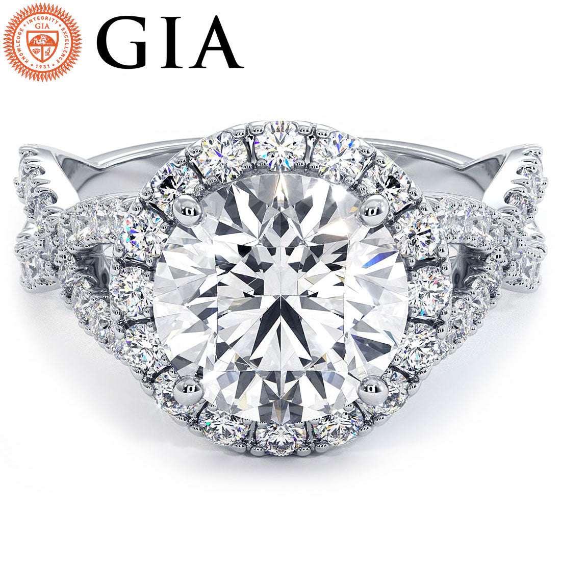 2 Carat Round Brilliant Infinity Twist Round Halo Micropavé