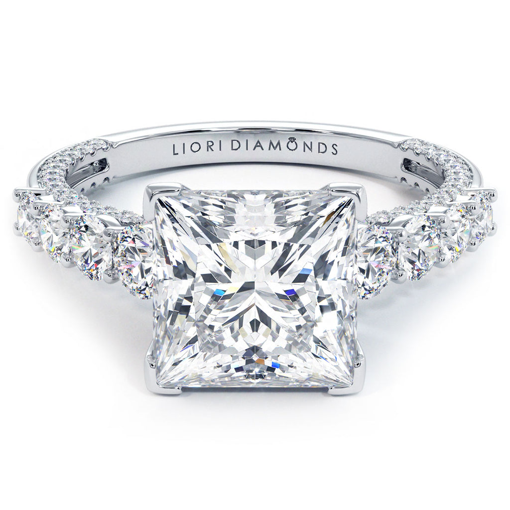 4.24ctw Princess Cut F-VS1 Micropavé & Graduated Side Lab Grown Diamond Engagement Ring set in 14k White Gold