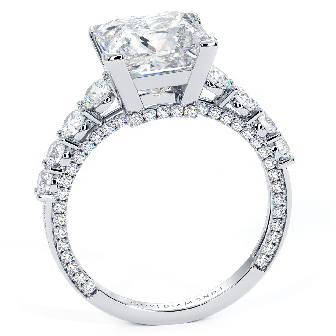 4.24ctw Princess Cut F-VS1 Micropavé & Graduated Side Lab Grown Diamond Engagement Ring set in 14k White Gold