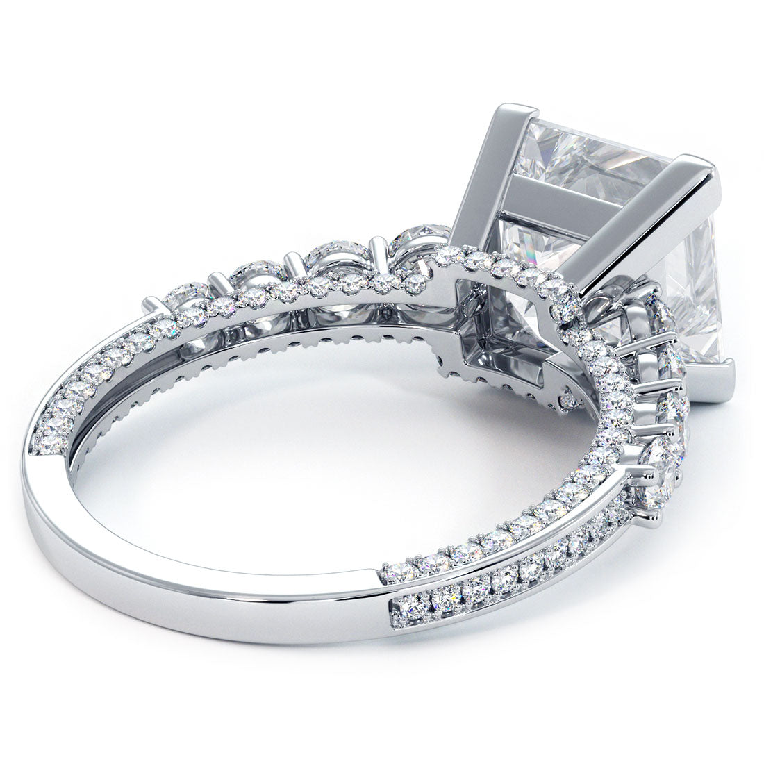 4.24ctw Princess Cut F-VS1 Micropavé & Graduated Side Lab Grown Diamond Engagement Ring set in 14k White Gold