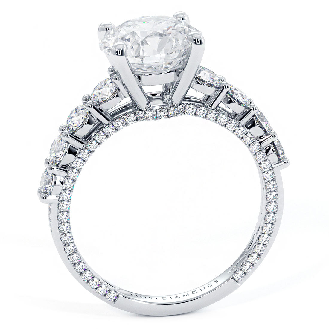 3.47ctw GIA Certified Round Brilliant Micropavé & Graduated Side Lab Grown Diamond Engagement Ring 14k White Gold