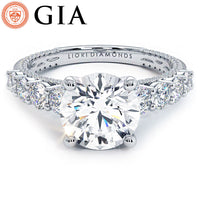 3.47ctw GIA Certified Round Brilliant Micropavé & Graduated Side Lab Grown Diamond Engagement Ring 14k White Gold