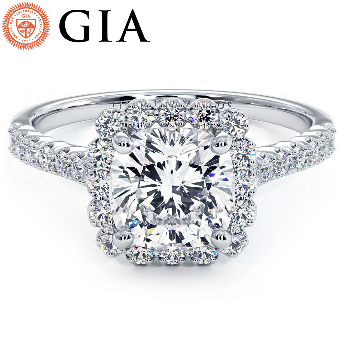 1.5 Carat Cushion Cut Beaded Prong Halo
