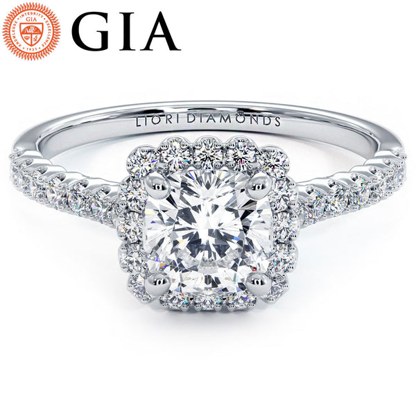 1 Carat Cushion Cut Beaded Prong Halo
