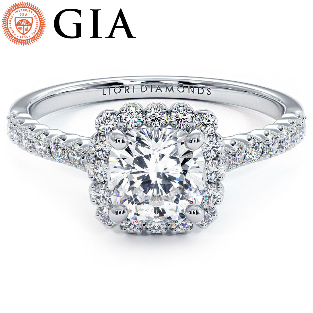 1 Carat Cushion Cut Beaded Prong Halo