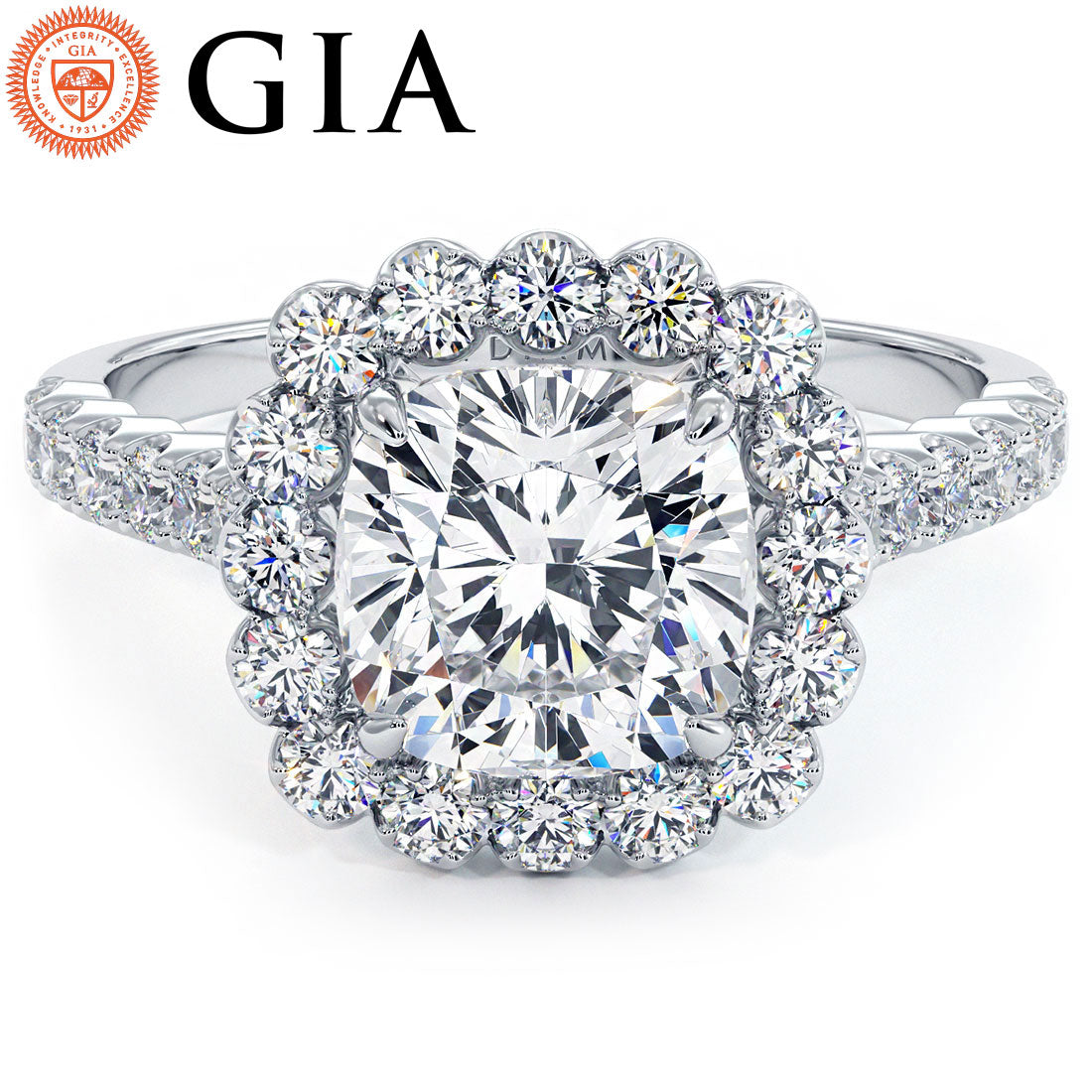 2 Carat Cushion Cut Beaded Prong Halo