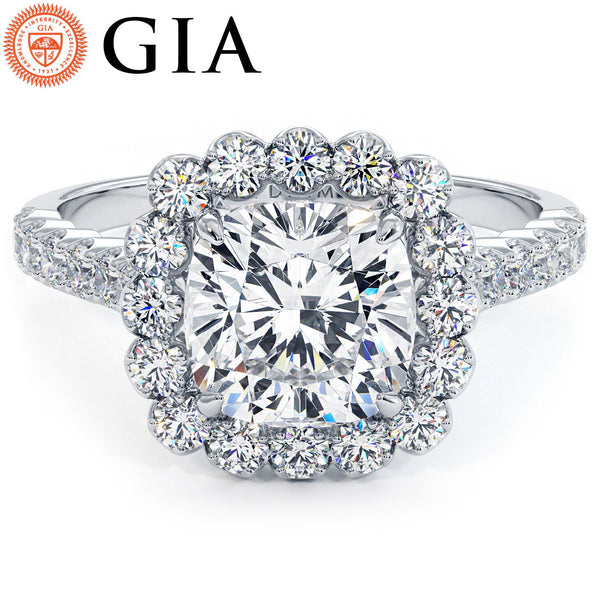 2 Carat Cushion Cut Beaded Prong Halo