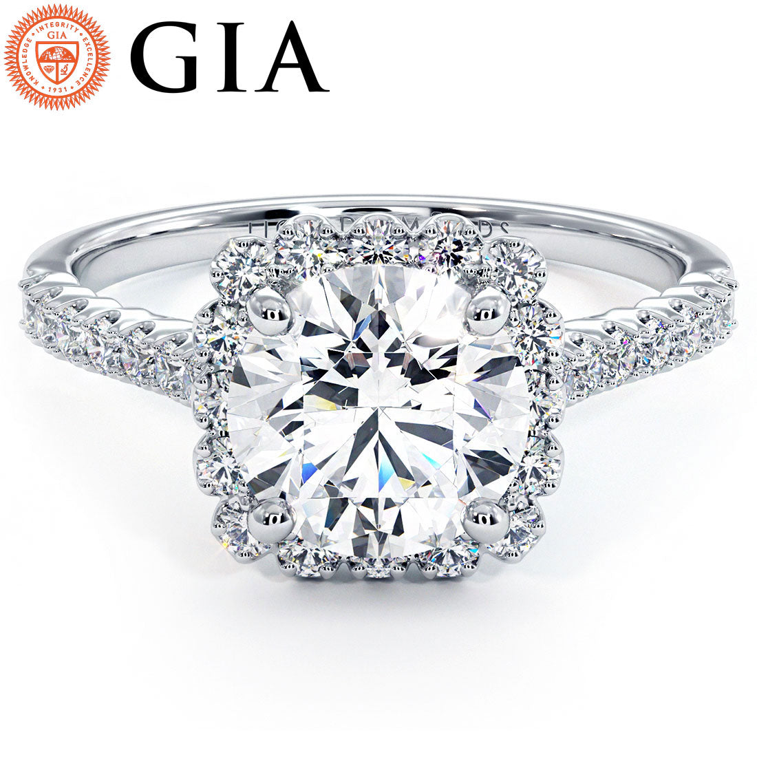 1.5 Carat Round Brilliant Beaded Prong Halo