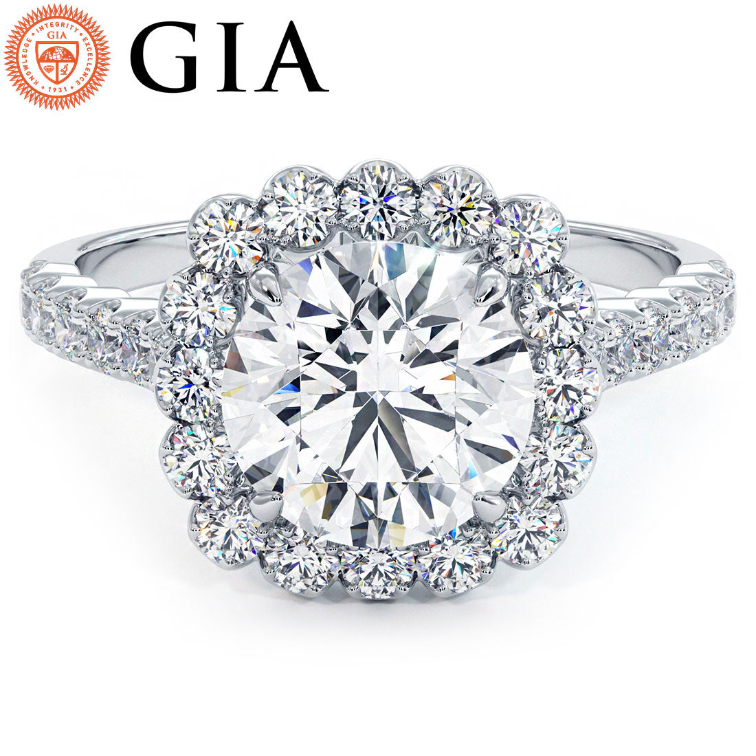 2 Carat Round Brilliant Beaded Prong Halo