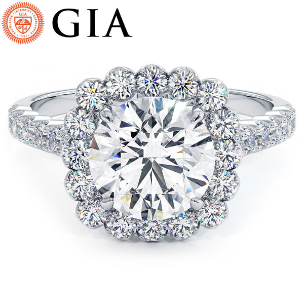 2 Carat Round Brilliant Beaded Prong Halo