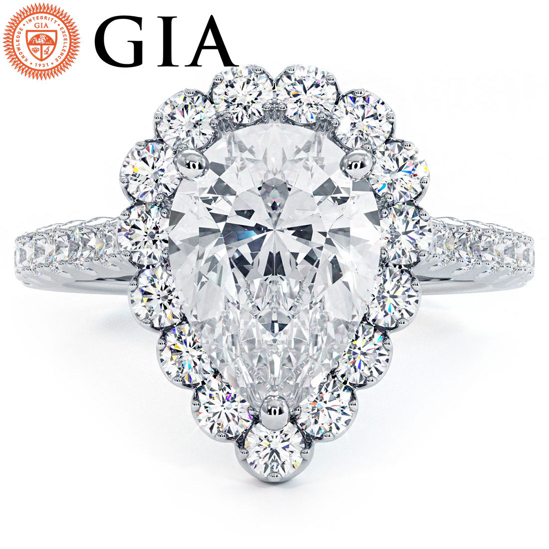 2 Carat Pear Shape Beaded Prong Halo