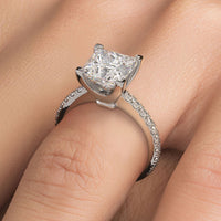 4.59ctw Princess Cut F-VVS2 Petite Micro Prong Set Lab Grown Diamond Engagement Ring set in 14k White Gold