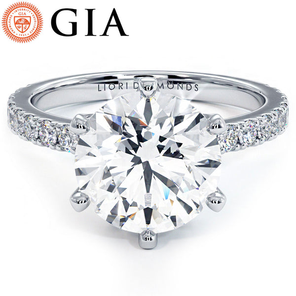 3 Carat Round Brilliant 6 Prong Petite Micro Prong Set
