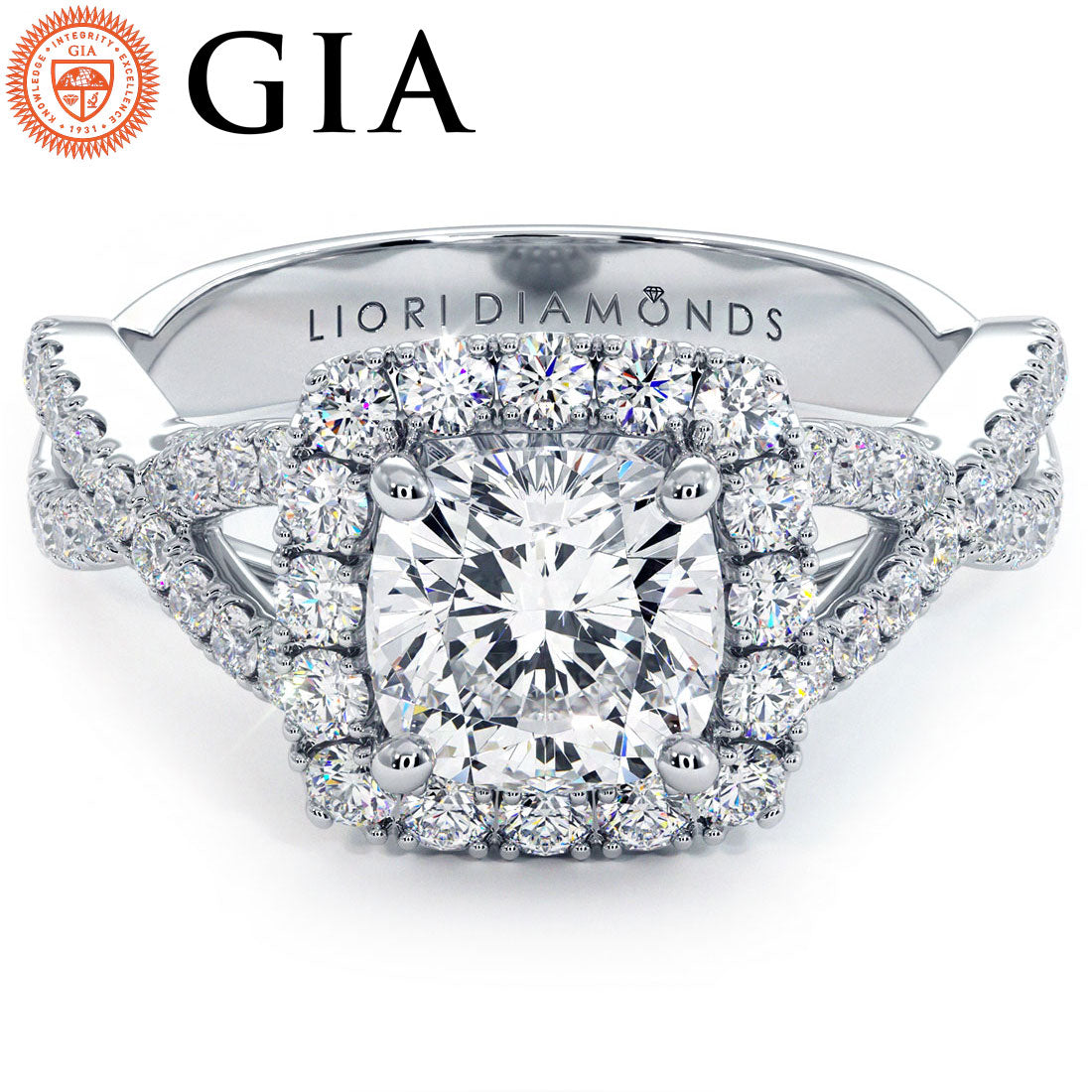 1 Carat Cushion Cut Square Halo Infinity Twist