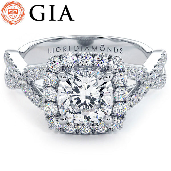 1 Carat Cushion Cut Square Halo Infinity Twist