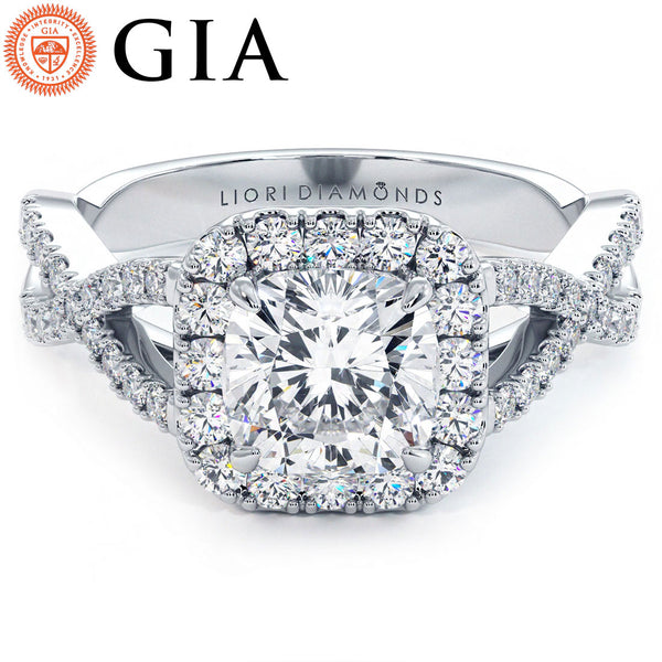 1.5 Carat Cushion Cut Square Halo Infinity Twist