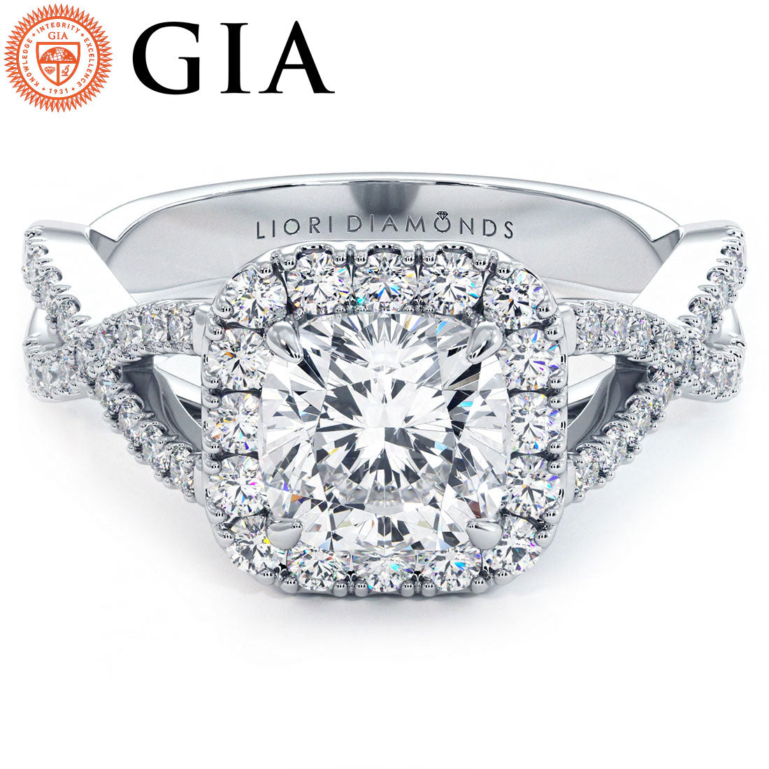 1.5 Carat Cushion Cut Square Halo Infinity Twist