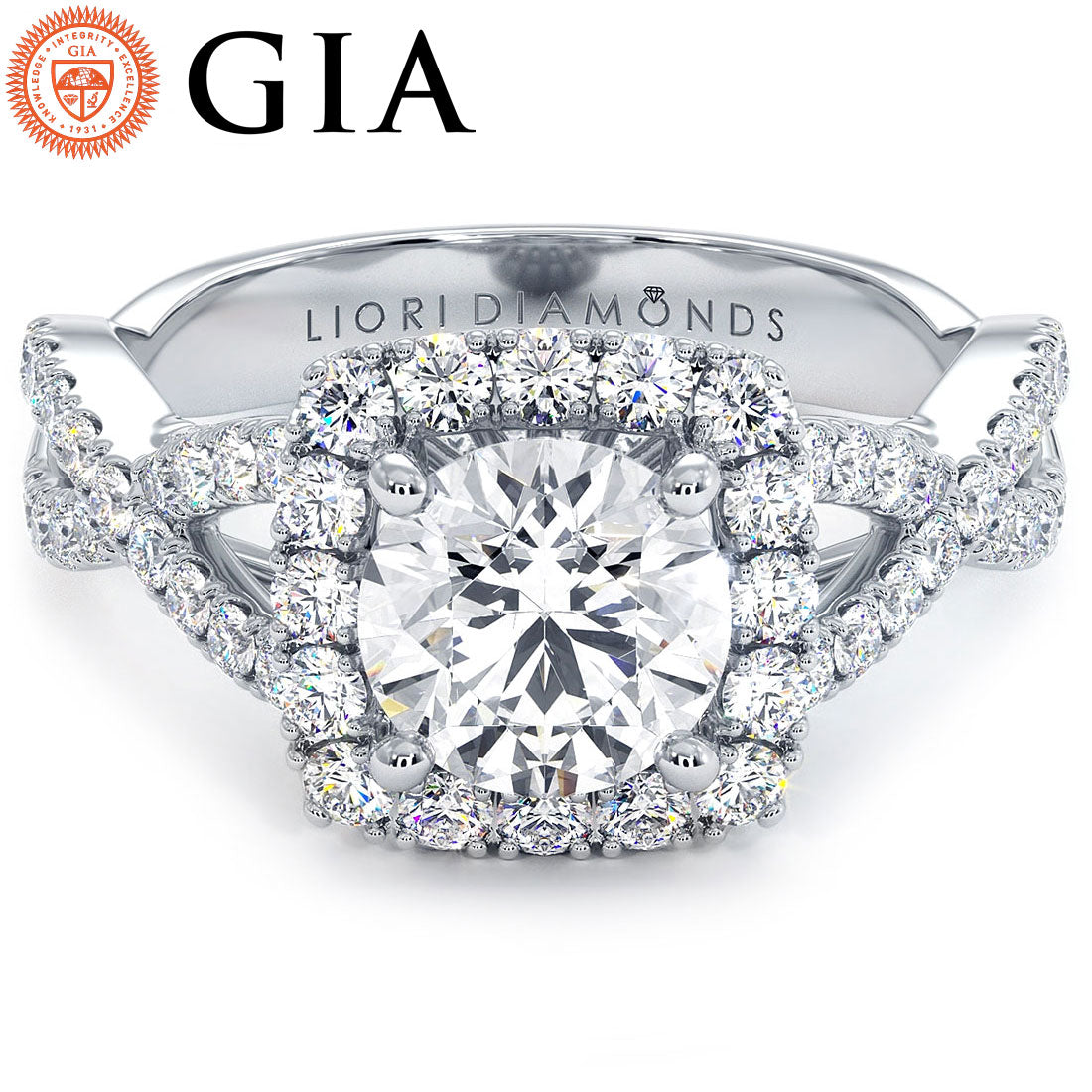 1 Carat Round Brilliant Square Halo Infinity Twist