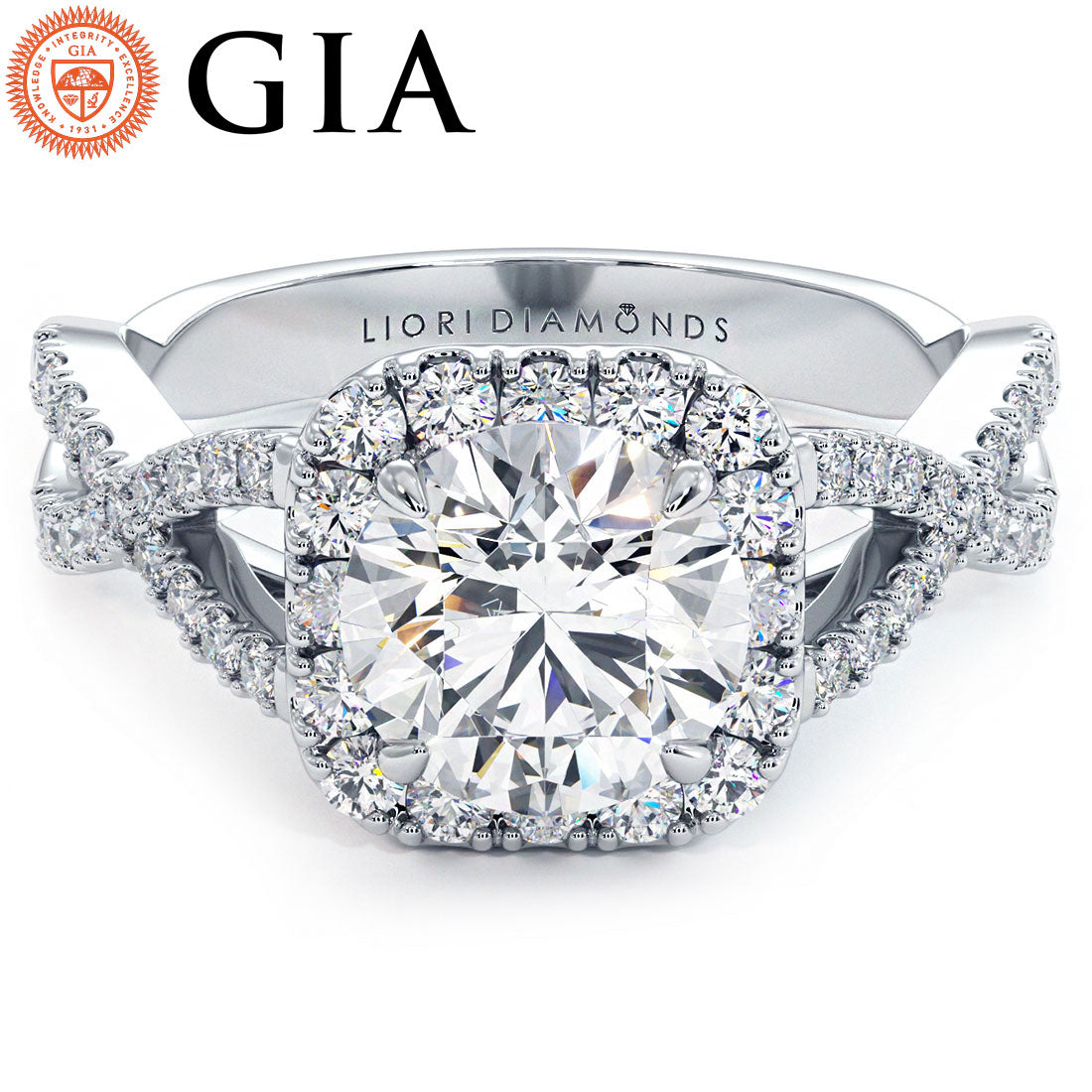 1.5 Carat Round Brilliant Square Halo Infinity Twist