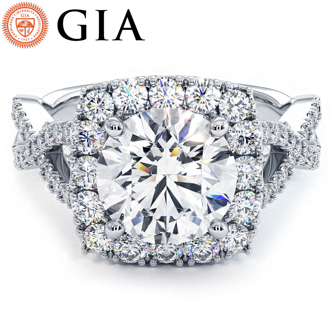 2 Carat Round Brilliant Square Halo Infinity Twist