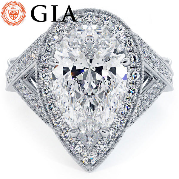4 Carat Pear Shape Micropavé Milgrain Infinity Twist Halo