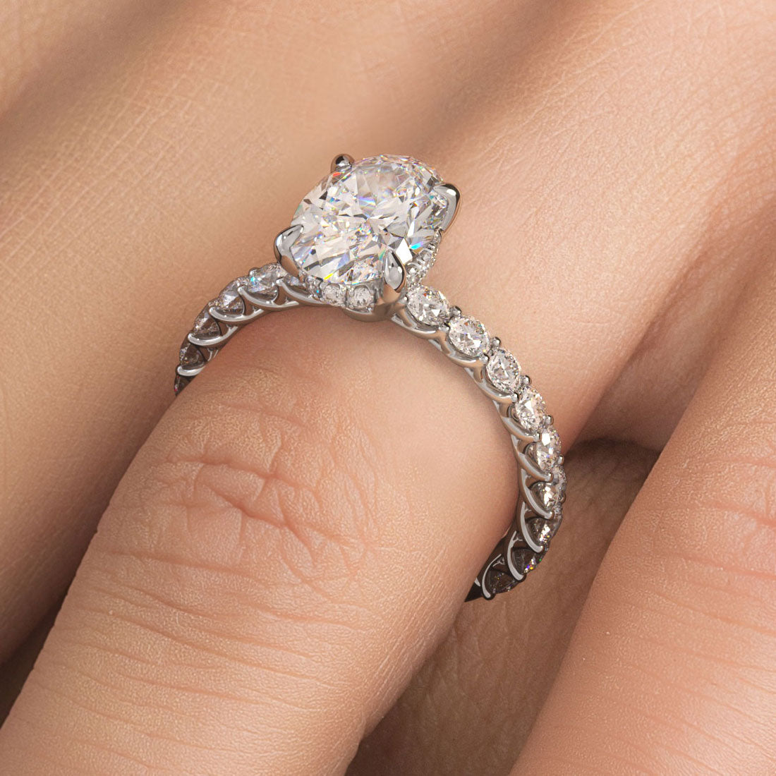 3.53ctw GIA Certified F-VS1 Oval Cut Under Halo Lucida set Lab Grown Diamond Engagement Ring set in 14k White Gold