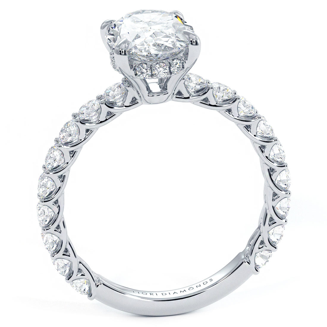 3.53ctw GIA Certified F-VS1 Oval Cut Under Halo Lucida set Lab Grown Diamond Engagement Ring set in 14k White Gold