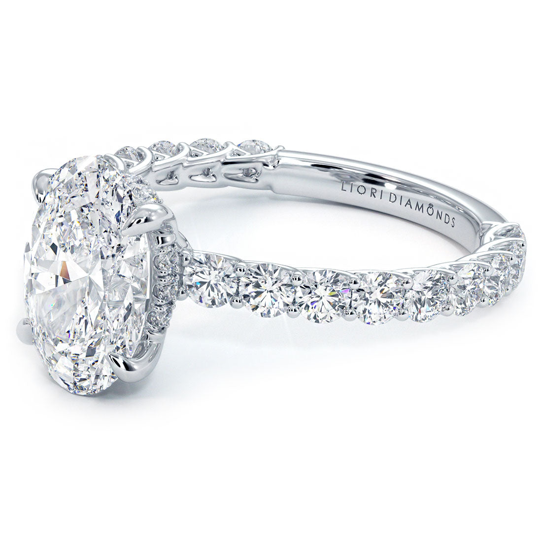 3.53ctw GIA Certified F-VS1 Oval Cut Under Halo Lucida set Lab Grown Diamond Engagement Ring set in 14k White Gold
