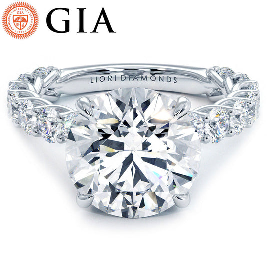 4.94ctw GIA Certified F-VS1 Round Brilliant Lucida set Lab Grown Diamond Engagement Ring set in 14k White Gold