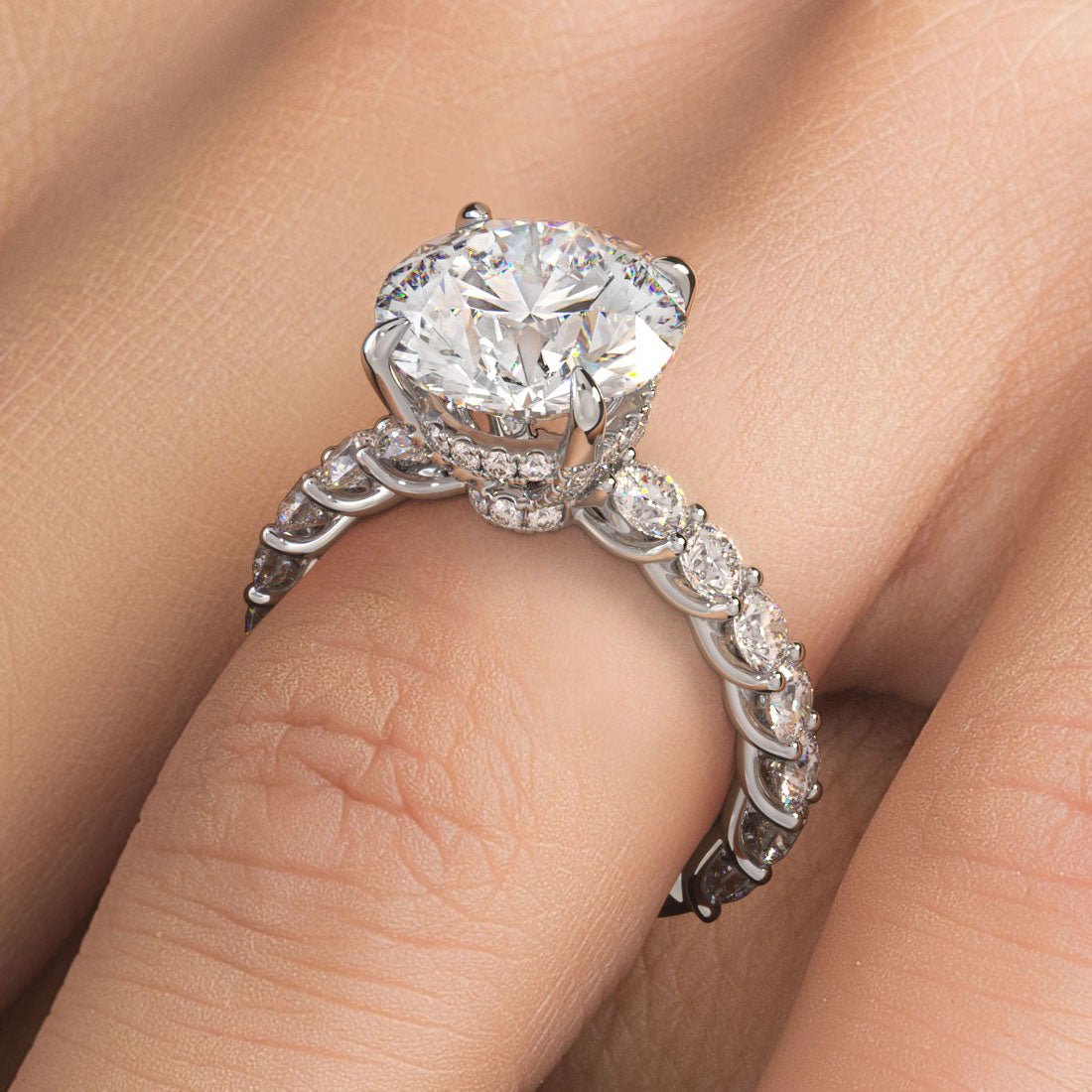 4.51ctw GIA Certified Round Brilliant Lucida set Lab Grown Diamond Engagement Ring set in 14k White Gold