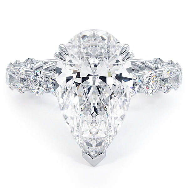7.10ctw Pear Shape Under Halo Lucida Setting Lab Grown Diamond Engagement Ring set in 14k White Gold