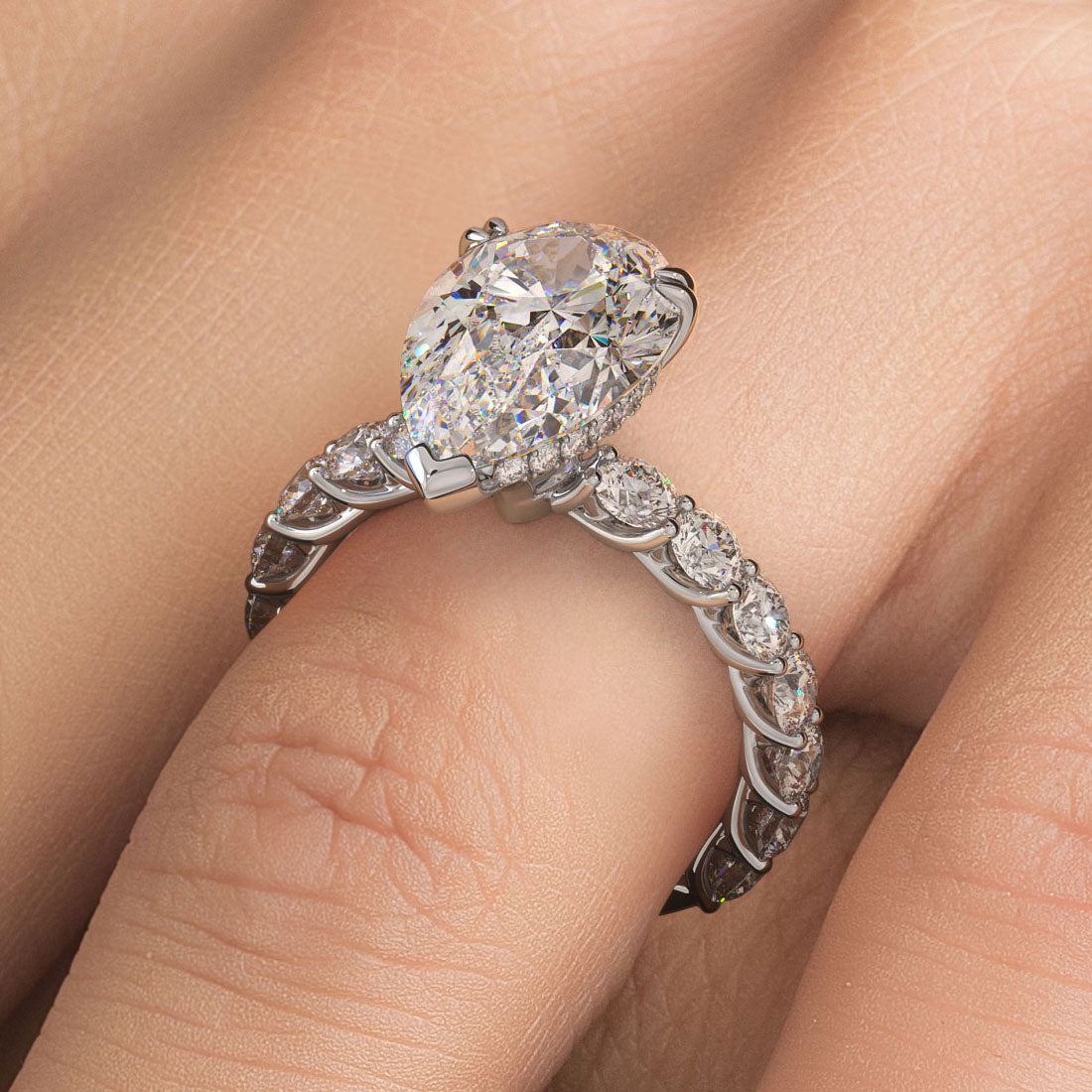 5 Carat Pear Shape Under Halo Lucida Setting