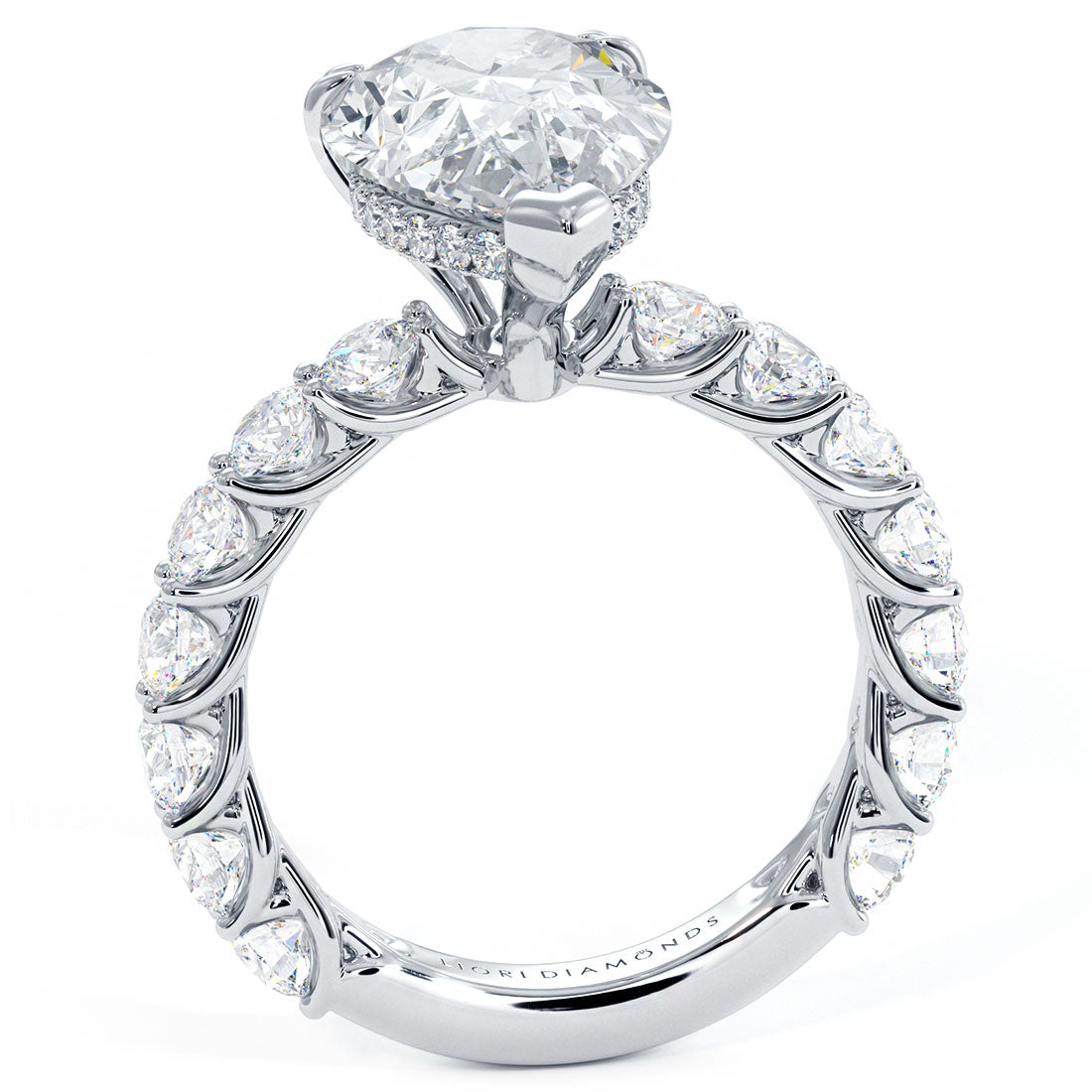 6.69ctw Pear Shape F-VS2 Under Halo Lucida Setting Lab Grown Diamond Engagement Ring set in 14k White Gold