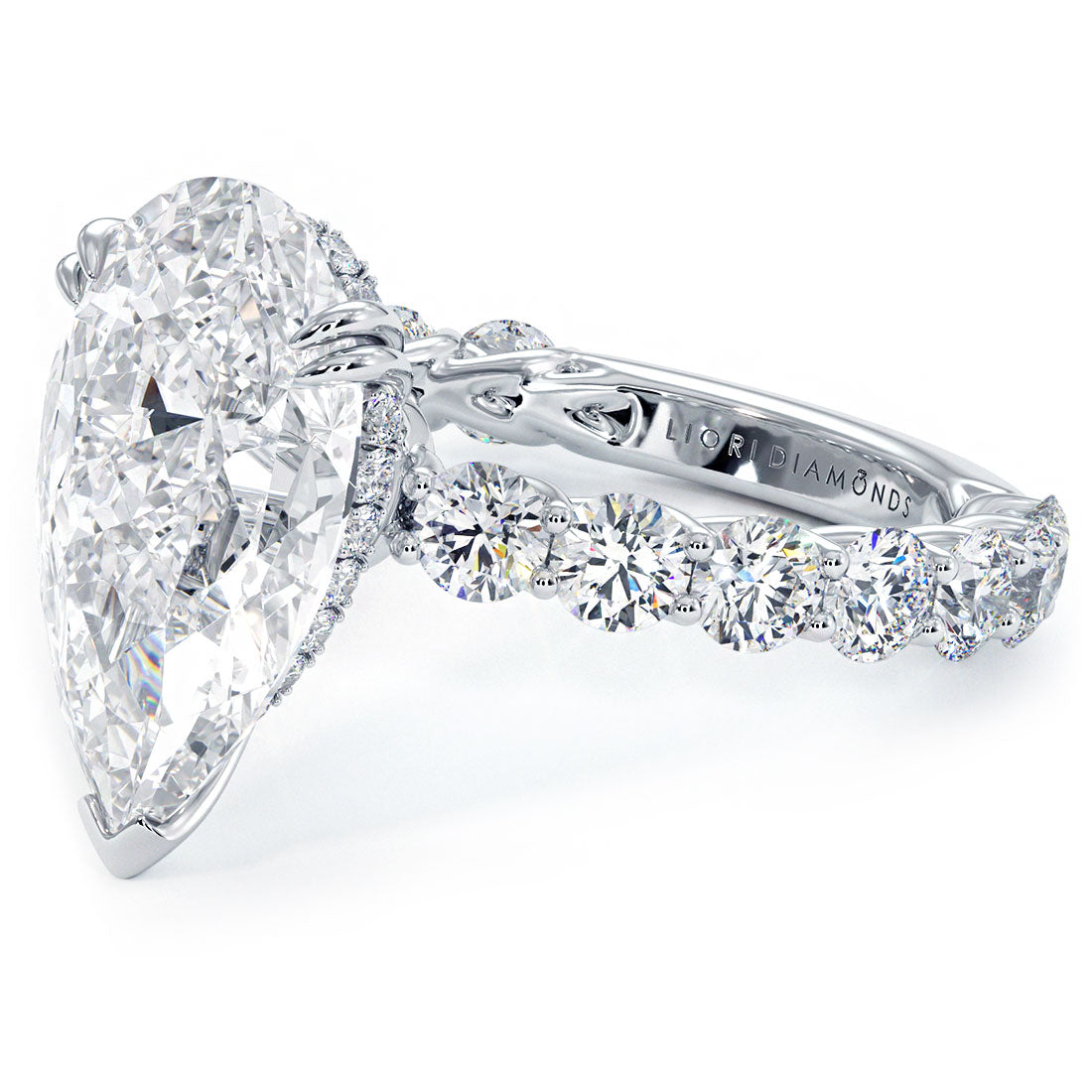 6.69ctw Pear Shape F-VS2 Under Halo Lucida Setting Lab Grown Diamond Engagement Ring set in 14k White Gold