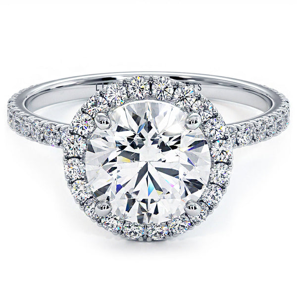 2.58ctw Round Brilliant Petite micropave halo lab grown diamond engagement ring in 14k white gold