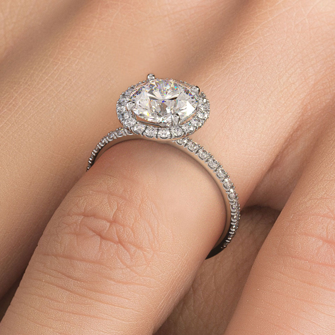 2.58ctw Round Brilliant Petite micropave halo lab grown diamond engagement ring in 14k white gold