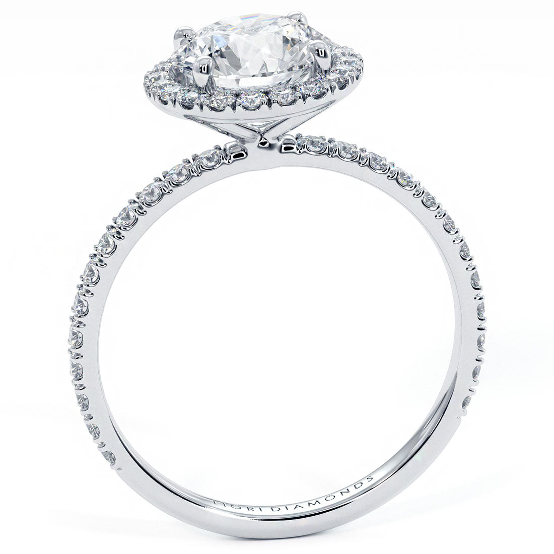 2.58ctw Round Brilliant Petite micropave halo lab grown diamond engagement ring in 14k white gold
