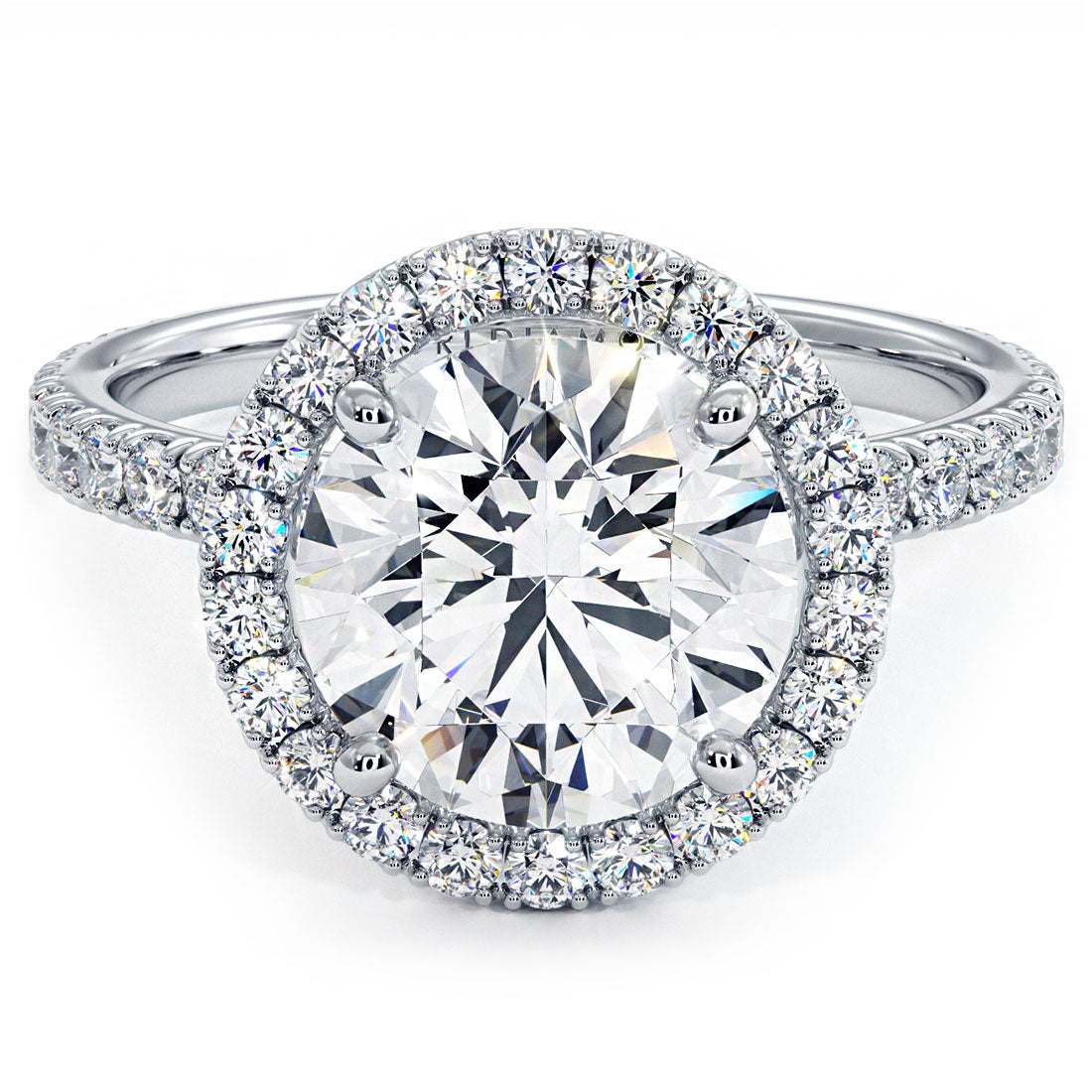 3.77ctw Round Brilliant Petite Micropavé Halo Lab Grown Diamond Engagement Ring 14k White Gold