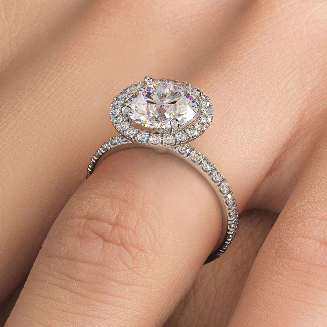 3.77ctw Round Brilliant Petite Micropavé Halo Lab Grown Diamond Engagement Ring 14k White Gold