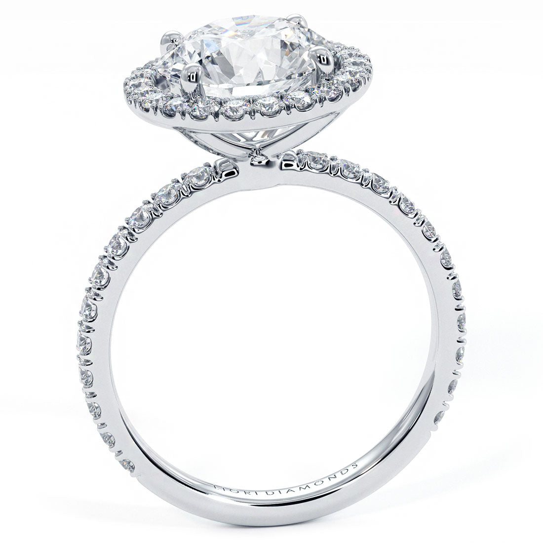 3.77ctw Round Brilliant Petite Micropavé Halo Lab Grown Diamond Engagement Ring 14k White Gold