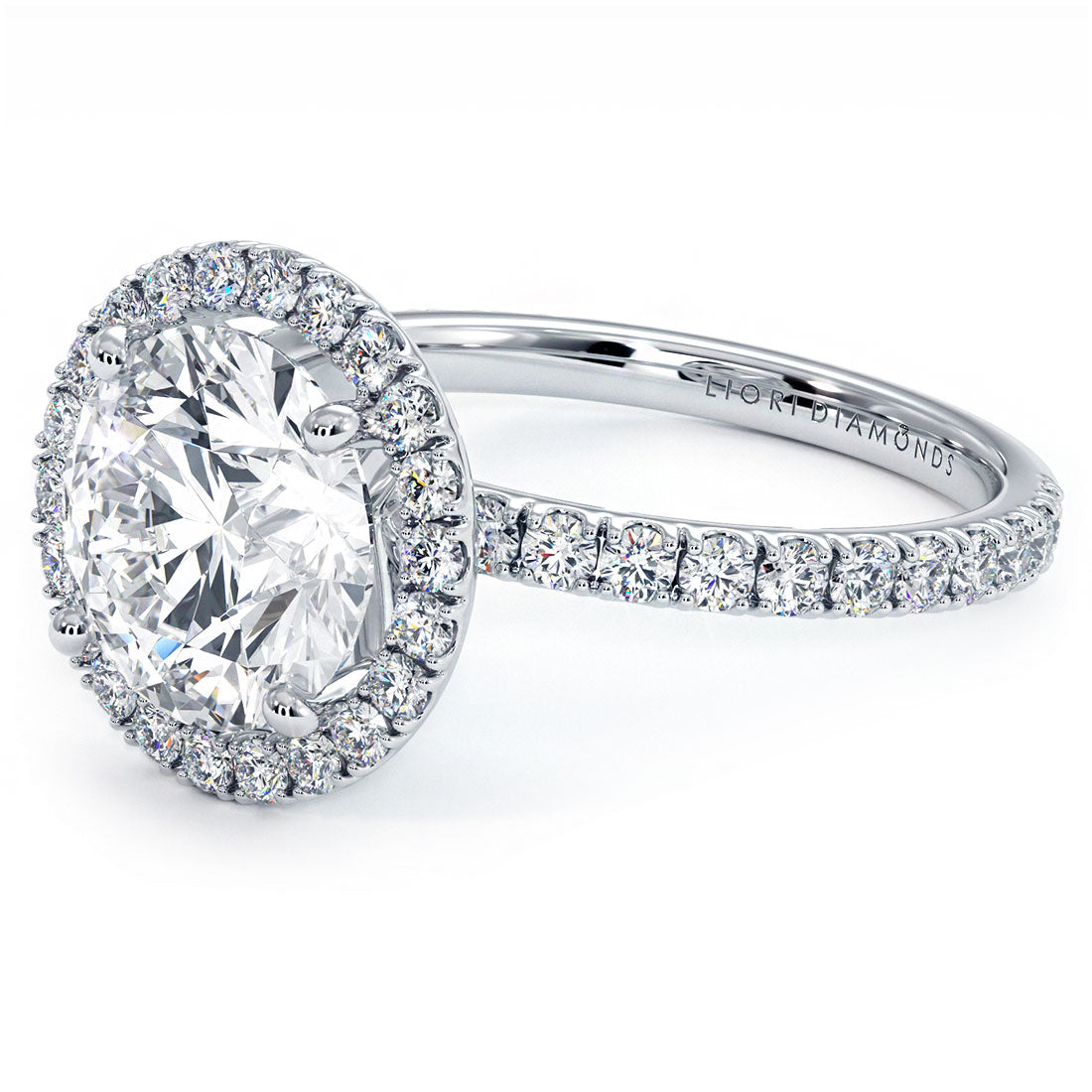 3.77ctw Round Brilliant Petite Micropavé Halo Lab Grown Diamond Engagement Ring 14k White Gold