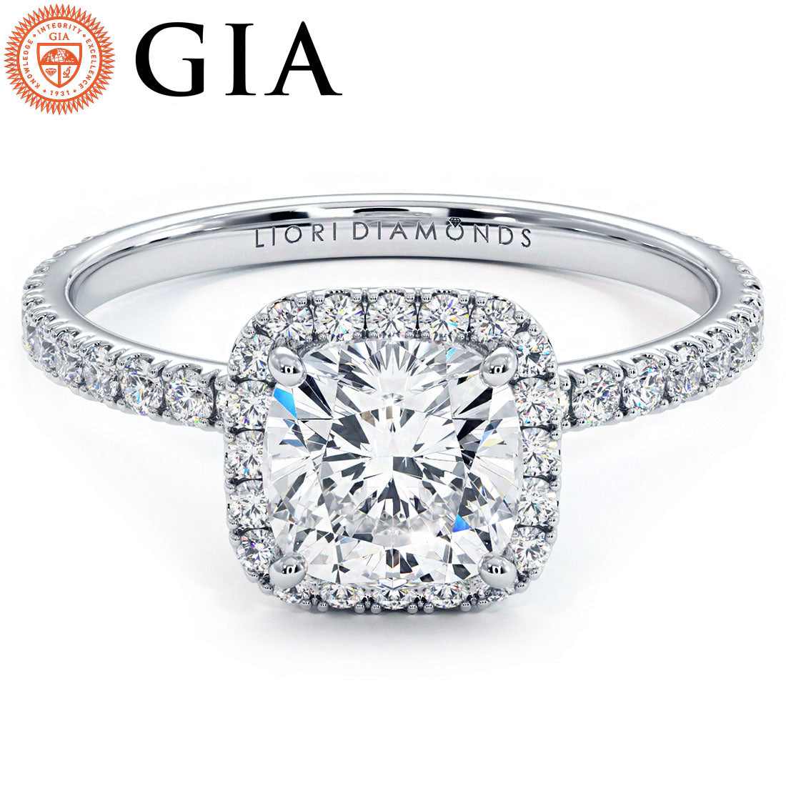 1 Carat Cushion Cut Petite Squarish Halo Micropavé