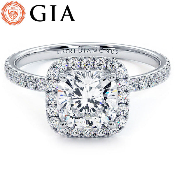 1.5 Carat Cushion Cut Petite Squarish Halo Micropavé